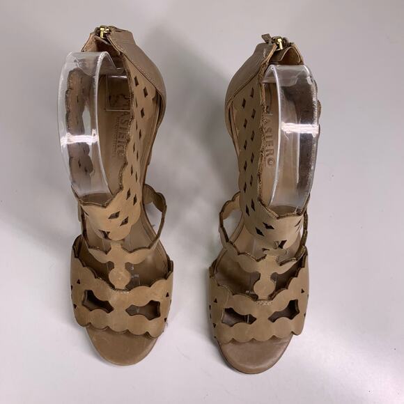 MASIERO Tan Leather Eyelet Strappy‎ Open Toe Heeled Sandals Size 7 - Picture 4 of 10